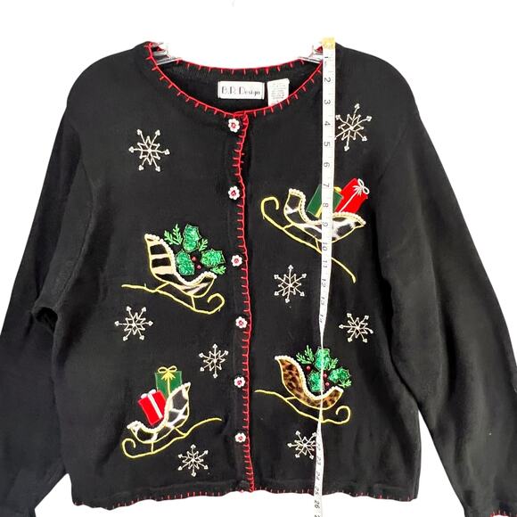 Vintage BP Design Cardigan Sweater L Black Embellished Christmas Holiday Grandma - Picture 8 of 12